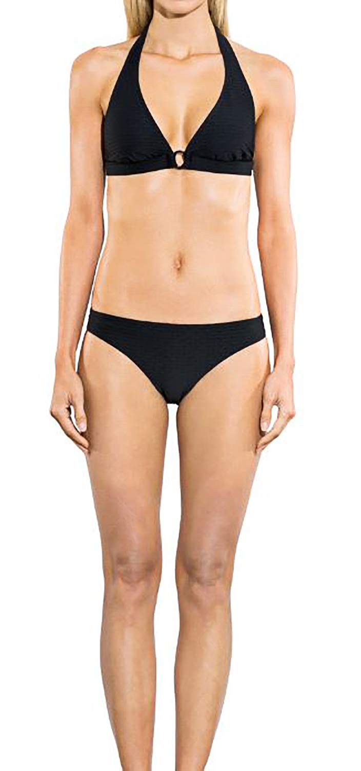 Shoshanna womens Black Tide Ring Halter Bikini Top