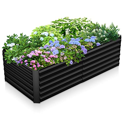 FOOWIN 8x4x2ft Galvanized Raised Garden Bed Deep Root Planter Box for Vegetables Outdoor for Vegetables Flowers Herb