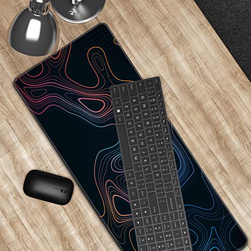 Image of Topographic Contour Map XL Mouse Pad 31.5 x 11.8 Inch Gaming Mousepad Extended Large Mousepad with Nonslip Rubber Base Stitched Edges Laptop Desk Pad Home Office Supplies
