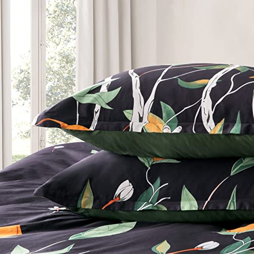 Botanical Garden Modern Folklore Bedding Vintage Retro Mod Print Tropical Birds Fruit Tree Duvet Cover Set Intricate Fauna Long Staple Cotton Nature Design Asian Zen Style (Mango Fruit, King) #TOP1