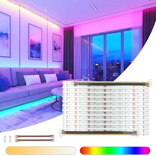 XXK C4 RGBCCT COB LED Strip Light 2700K-6500K, 16.4ft Flexible LED Ribbon Light, DC24V 910LEDs 18W/M 12mm Width Dimmable LED Tape Lights for Bedroom, Halloween, Christmas, TV, Kitchen Cabinet, Closet