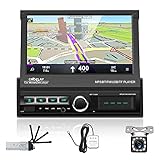 Podofo Autoradio mit navi Bluetooth Autoradio mit 7 Zoll Bildschirm RüCkfahrkamera ,1din mit Ausfahrbarem Display Car Radio Touchscreen GPS USB Mirror Link füR Android/IOS