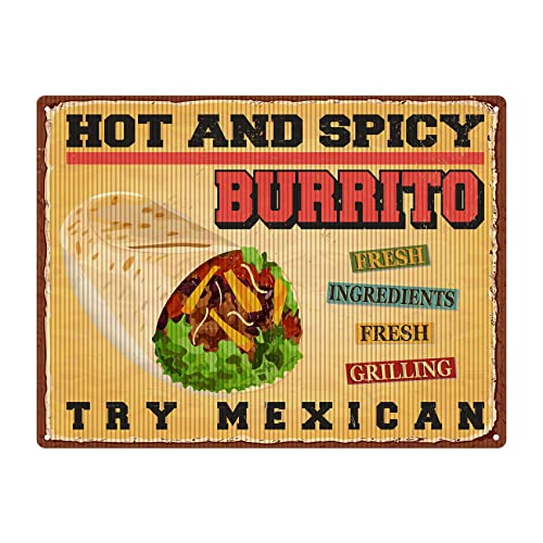 Fzytmy Vintage Metal Tin Sign Funny Rustic Garage Signs Bathroom Bar Garden Retro Wall Decor Metal Sign Mexican Burrito Hot And Spicy Tin Signs For Men 16X12 Inch #TOP27