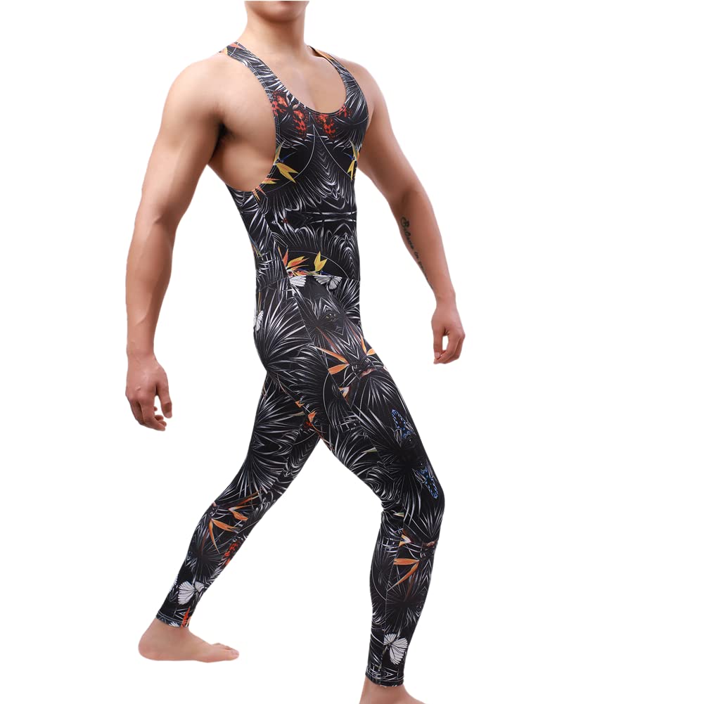 Traje de lucha libre para hombre, estampado de una pieza, estilo atlético, leotardo, gimnasio, ropa interior, chaleco