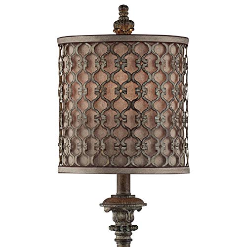 Regency Hill Traditional French Country Style Tall Buffet Table Lamp Beige Scroll Metal Lattice Candlestick Framed Cylinder Drum Shade Decor For Living Room House Home Entryway Dining Family #TOP2