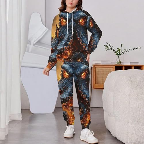 Boys Girls Sweatshirt Pullover Hoodie & Pants Kid Active Sweatsuit Tracksuit, Kraken Octopus Tentacles Flaming2