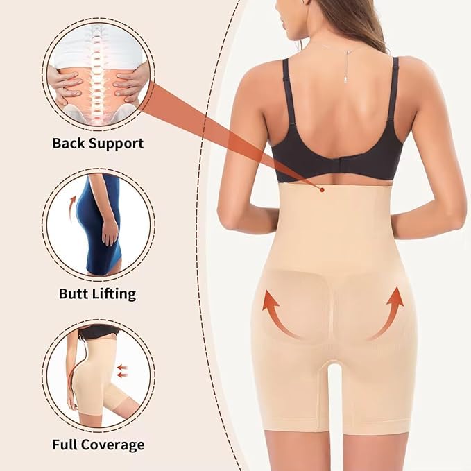 Image of SHEWIN Women's High Waist Anti Rolling Strips Shapewear Comfortable Slimming Panties Underwear Body Compression Shorts (Free Size ou to M to 2XL Biege)