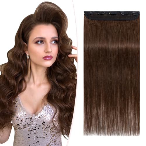 SEGOHAIR Extensiones de Clip de Pelo Natural Una Pieza 5 Clips Lisa Postizos Pelucas 100% Remy Humano Hair Clip Extensiones Cabello Natural 45cm 50g marrón chocolate oscuro
