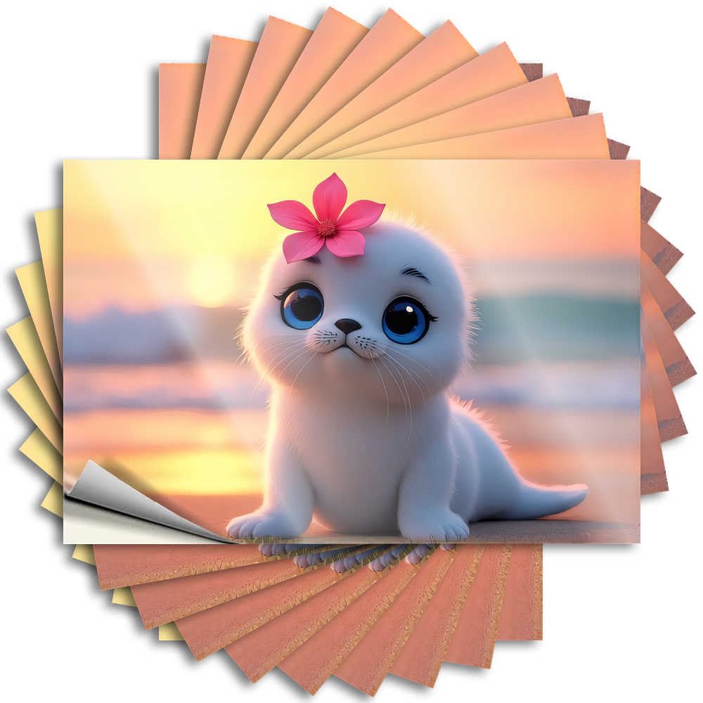 Positive, Funny Sticker Door Adorable Seal Pup with Flower On Head At Sunset | Double Girls(12X18CM)