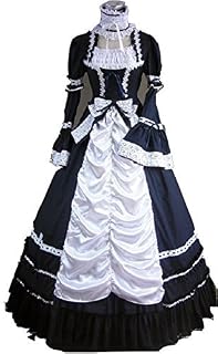 【シックな 大人 宮廷メイド風ドレス】落ち着いたティータイムに！フリル 大人 ロングドレス 長袖 キュート ゴスロリ ロリータ (XL)