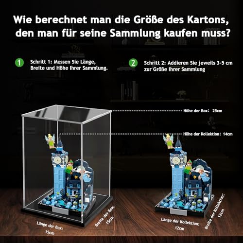 JUJOMAT Schaukasten Vitrine mit Schwarzer Basis Klare Acrylkasten Organizer Staubdichte Schaukasten Acryl für Action-Figuren Spielzeug Sammlerstücke 35*35*35cm