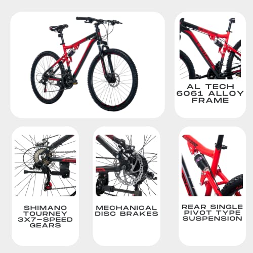 Image of Triad M2 Pro 26T 21 Speed - Fully Fitted MOUNTAIN BICYCLE (Matte Red, Ideal For: 15+ years, Unisex) - 2 Year Frame & Fork Warranty (18 Inch Frame), Front