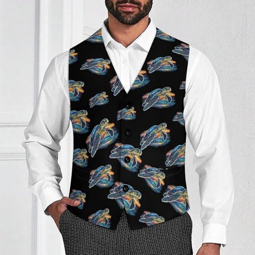 Sea Turtle Suit Vest for Men Waistcoat Dressy V Neck Button Down Sleeveless Business Jacket Coat4