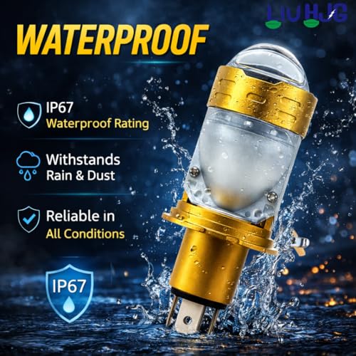Image of LIU HJG Golden H4 Projector LED Headlight Bulb 50W | High Brightness for Bike & Car
