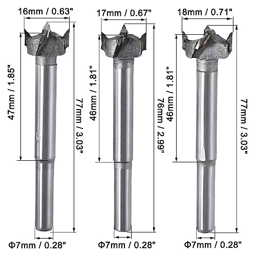 MACHSWON 3 PCS Forstner Drill Bits Tungsten Carbide Wood Hole Saw Opener Drill Bit 16mm+17mm+18mm Woodworking Drilling Boring Bit Cutter - Image 4