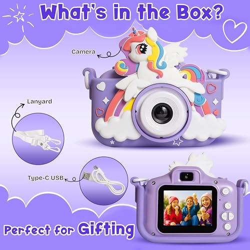 Image of Kidsmate Mini Digital Camera for Kids with 2-Inch HD Screen | Cute Unicorn Design with 1080MP Photo, Video Recorder & Selfie Mode (Digital Camera)
