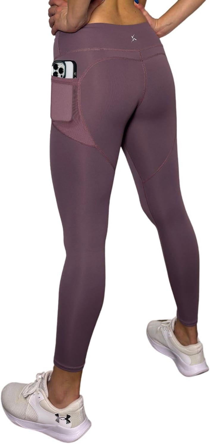 BAKANO High Waisted Leggings Large Berry Purple for Women Full Length Two Mesh Side Pockets Tummy Control Soft Yoga Pants for Casual or Workout (US, Alpha, Large, Regular, Regular, Berry Purple)