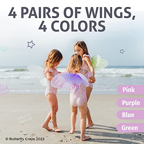 Butterfly Craze Girls' Fairy, Angel, Or Butterfly Wings - Costume Accessories & Party Favors Or Supplies, Make Your Little One's Birthday Party Special, In Shades Of Blue, Green, Pink, And Purple, 4Pc #TOP29