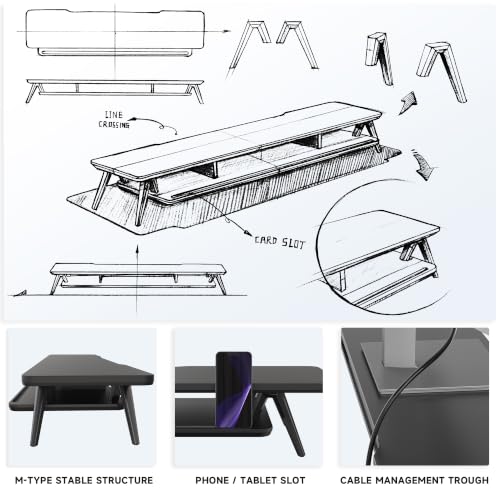 Image of Fenge Dual Monitor Stand, Monitor Stands Riser for 2 monitors, 47.2 Inch Wood Desk Shelf with Storage Organizer and Cable Management for Office Desk Accessories