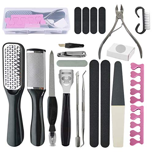 Professional Pedicure Tools Set 23 in 1, Foot File Callus Remover Kit Stainless Steel Foot Rasp Foot Care Dead Skin Remover Pedicure Kit for Men Women