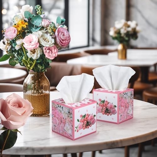 Image of Fourluoo 12 Pack Rose Rose Floral Tissues Cube Boxes, 600 Sheets 3 Ply