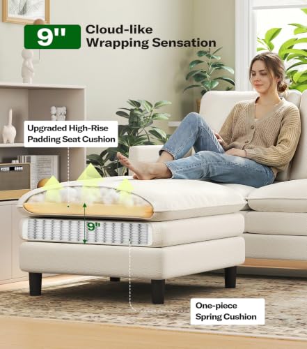 Image of Welzona 3-Layers Cloud L Shaped Couch, 51 inch Teddy Sofa and Loveseat Set