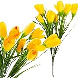 Martom Krokus KÜNSTLICHE KROKUSSE Strauss 10 KROKUSSE IM Gras ZUSAMMENSETZUNG FRÜHLING GELB Kunstblumen Wie Echt Frühling Dekoblume für Hochzeitszimmer Home Decor Wohnzimmer Büro Hotel Küche Decor