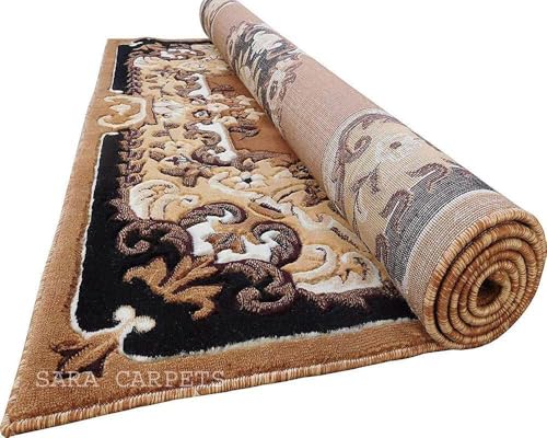 Image of Soft Thick Geometric Acrylic Washable Anti Skid Carpet. for Living Room Bedroom. Hall Size 9 x 12 feet (150X210 Cm) Gold D17