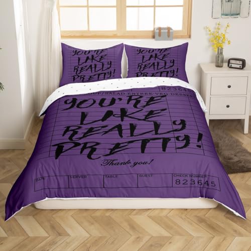 Purple You Look So Pretty Duvet Cover Toddler Size Passion Alphabet Bedding Set for Kids Boys Girls Decor Powerful Letter Comforter Cover Soft Microfiber Bedroom Decor Bedclothes