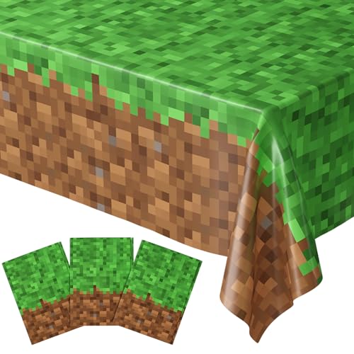 Blue Orchards Pixel Miner Table Cover (Pack of 3) - 54'x108' XL - Gamer Party Supplies, Mining Craft Party Decorations