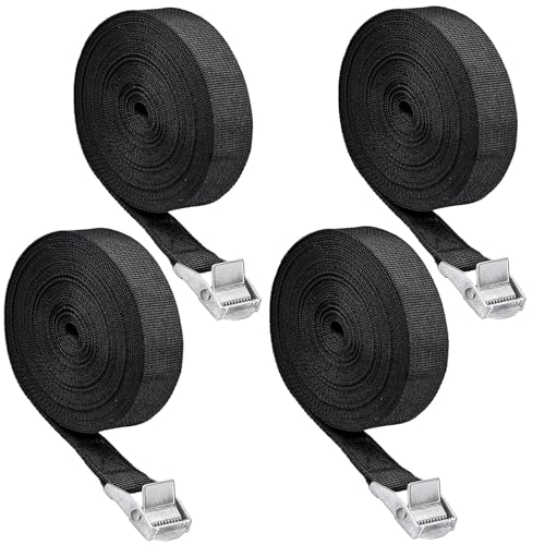 4 Pieces Tie Down Straps, 6M x 2.5cm Adjustable Lashing Straps, Heavy Duty Lashing Straps with Quick Release Cam Bukle for Trailer, Vans, Motorcycle, Luggage, Cargo, Trucks