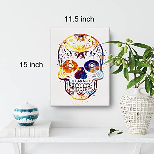 Sugar Skull Watercolor Wall Art Goth Skull Canvas Painting Prints For Home Office Wall Decor Framed Horror Artwork Gothic Gifts(12X15) #TOP1