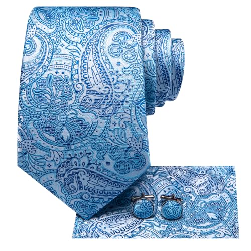 Image of Hi-Tie Mens 70inches Tie Set Extra Long Necktie for Men Cufflinks Handkerchief Big Tall Men Business Wedding