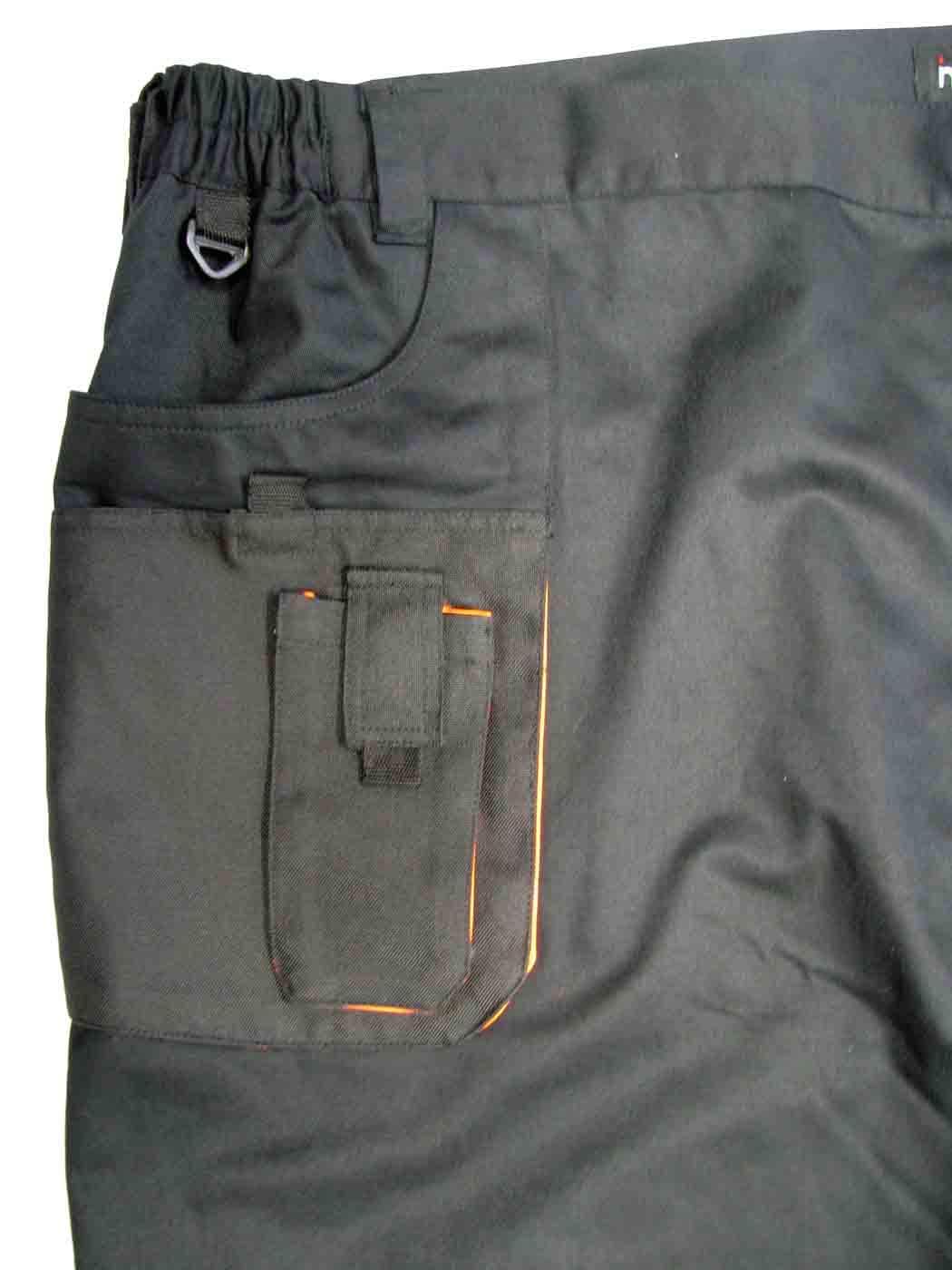 Generisch Arbeitshose für Herren, Schwarz-Grau, Cargotaschen mit Orange-Details, Übergrößen 3XL-10XL