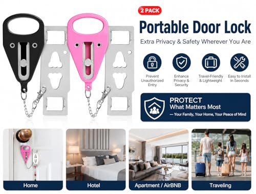 ZEUMIE Portable Door Lock 2Pack Extra Lock for Additional Privacy and Safety in Home, Hotel and Apartment, Prevent Unauthorized Entry, Protect Family Security in Traveling, Bedroom, AirBNB by ZEUMIE - Used condition - Image 2