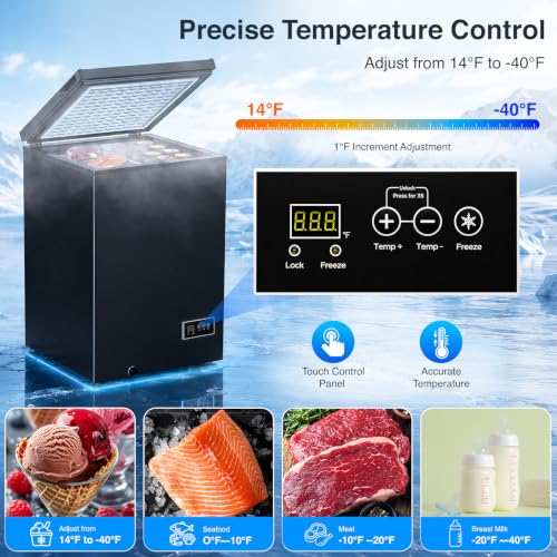 Image of Kismile 3.5 Cu.Ft Compact Chest Freezer, Ultra-Low Temperature Deep Freezer (-40F to 14F), Energy-Efficient, Digital Adjustable Thermostat, Top-Opening Door with 2 Removable Baskets, Black