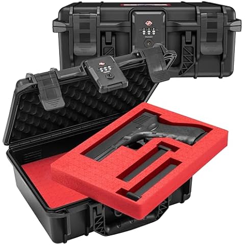 Kinghardcase Gun Safe Case for Pistol, TSA Combination Lockable Pistol Case Hard Shell Waterproof & Shock Proof, 10.6”*8.8”*4” Gun Lock Box for Travel Gun Case 9mm Cover
