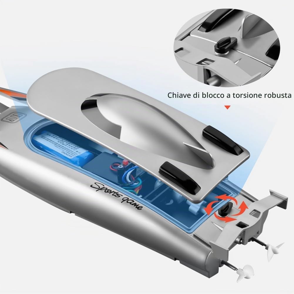 Barca da Regata RC per Adulti - Barca RC da 2,4 GHz Barca Telecomandata Elettronica Ad Alta velocità per Bambini Durevole Facile da Installare Nero