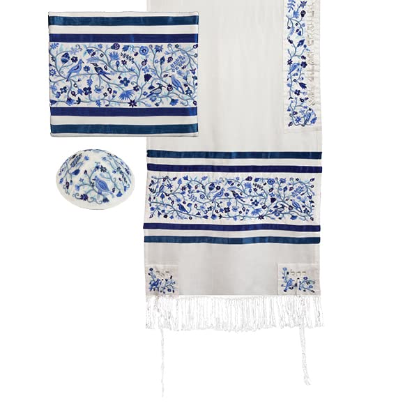 Yair Emanuel Tallit - Full Embroidery - Matriarchs - Blue - Main Image
