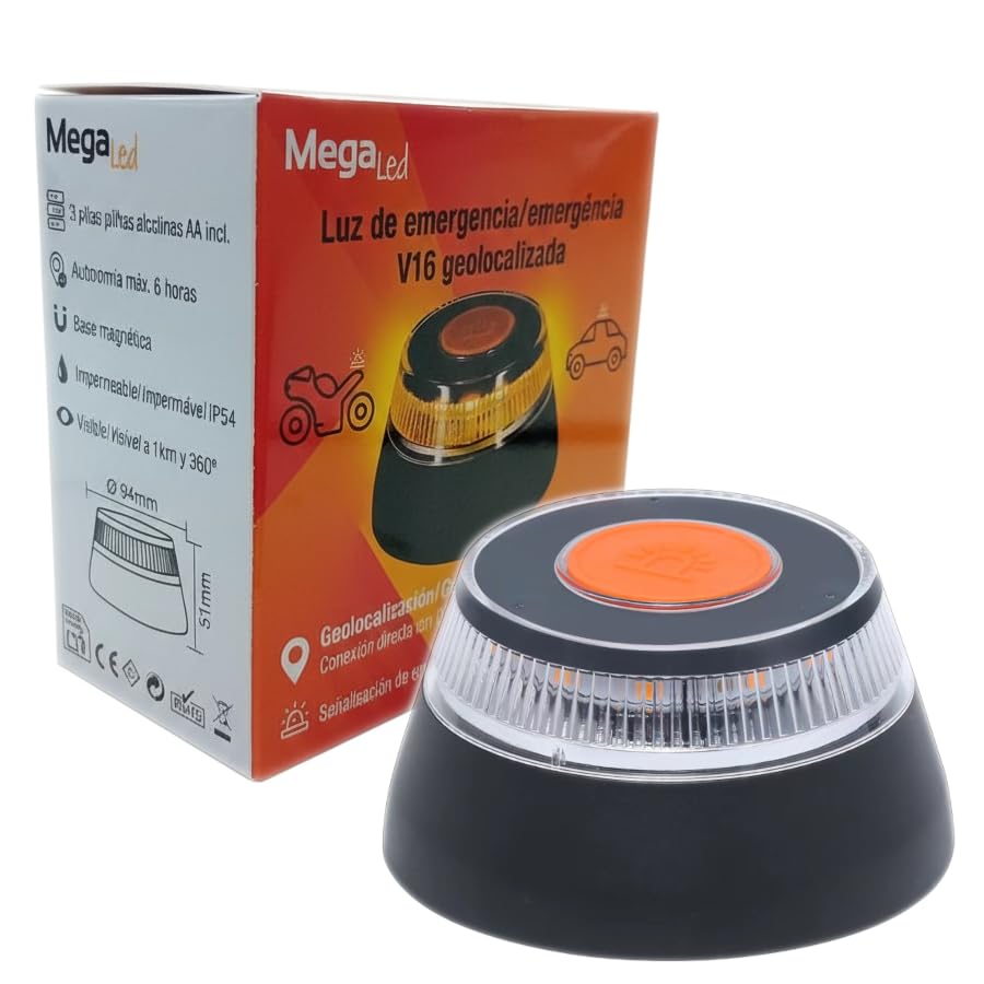 Emergency Light V16 Geolocated and connected with the DGT 3.0 – Mandatory From January 2026 - DGT 3.0 Approved - Visible 1 km and 360º - Waterproof