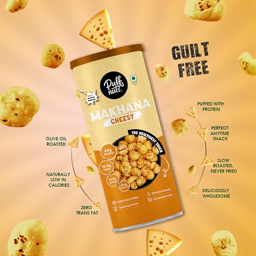 Image of Puffnuts COMBO of 4 Roasted and Flavoured Makhana | Healthy Snack | Namkeen Snacks | Puffed Snacks | Gluten Free | Cholesterol Free | Protein Rich | Fiber Rich | With Calcium & Magnesium | Roasted in Olive Oil - 308g (Pack Of 4 x 77g, Mint Masti, Peri Peri, Cheese, Tangy Tomato)