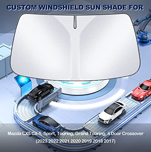 Car Sun Shade Front Windshield Custom Fit Compatible With 2023 2022 2021 2020 2019 2018 2017 Mazda Cx5 Cx-5, Sport, Touring, Grand Touring, 4 Door Crossover Sunshade Protector Shield Cover Accessories #TOP2