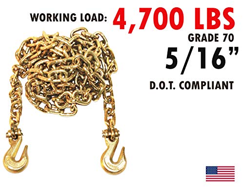 5/16'' x 10' Binder Transport Chain Cargo Flatbed Grade 70 w/Clevis Grab Hooks