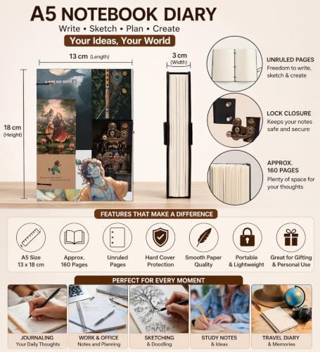 Image of Krishn Thought Diary Notebook 7x5 Inch 160 Pages Unruled Journal for Notes