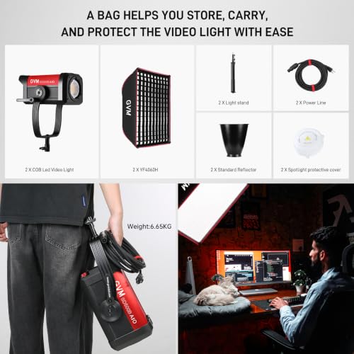 Image of GVM SD500B LED Video Light Kit (2-Pack), 2700-6800K Bi-Color COB Softbox Lighting Set, 227040 Lux @1m, CRI 97+, APP Bluetooth Control for Portrait Photography, Films & TV Studio