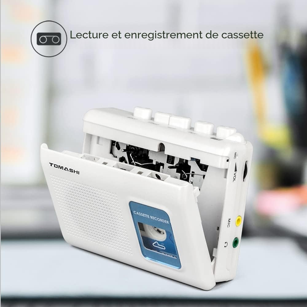 TOMASHI Lecteur Cassette Portable Walkman avec Haut-Parleur intégré, Microphone, Prise Casque, 11,6 x 9 x 3,5 cm