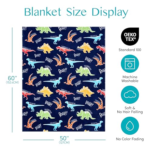 Joiedomi Glow in The Dark Blanket Dinosaur Toys for Kids 3-5 Dinosaur Gifts Toys for Age 2 3 4 5 6 7 8 9 10 11 12 Year Old, Soft Cozy Flannel Kids Throw Blanket, Birthday 50"×60"