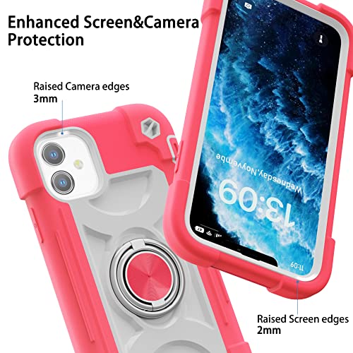 Image of MARKILL Compatible with iPhone with Built-in 360Rotating Ring Stand, Military Grade Drop Protection Full Body Rugged Heavy Duty Case Durable Cover (Hot Pink, iPhone 11 6.1 inch)