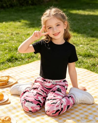 Image of Betusline Girls Fall Winter Clothing Sets, Long Sleeve Crop Top & Cargo Jogger Pants 2 Piece Outfit Sets,4T-14Y