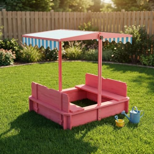 Sandbox with Lid and Canopy, Wood Kids Sandbox - image 7